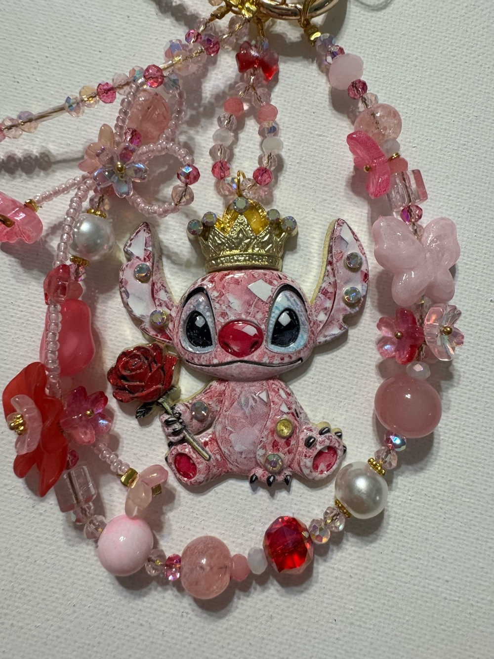 Pink Stitches friend Angel Character Beaded Phone Charm.